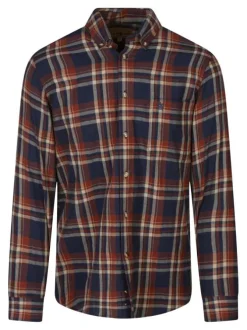 Chemise en coton rouille à carreaux avec une coupe droite et un col à rabats