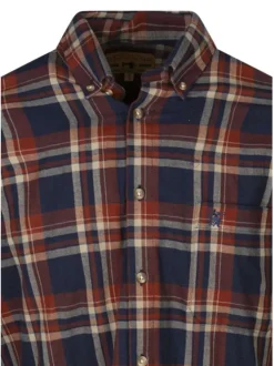 Chemise en coton rouille à carreaux avec une coupe droite et un col à rabats