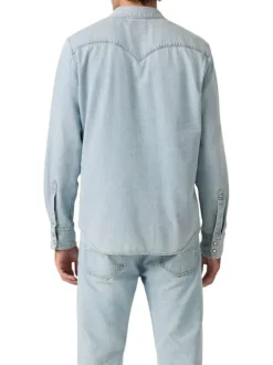 Chemise en coton stone à coupe droite pourvue d'un col à revers