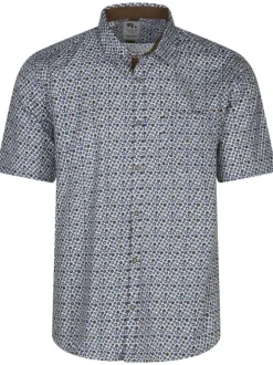 Chemise en coton toile à beurre écrue avec des imprimés ronds bleus et marrons