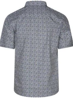Chemise en coton toile à beurre écrue avec des imprimés ronds bleus et marrons