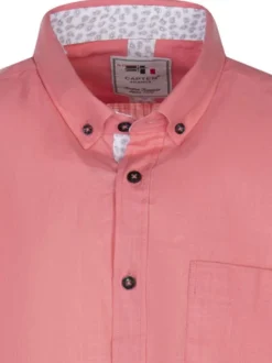 Chemise en coton toile à beurre rose unie avec des manches courtes