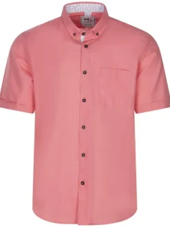 Chemise en coton toile à beurre rose unie avec des manches courtes