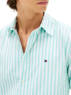 Chemise en coton turquoise à coupe droite ornée d'un motif à rayures