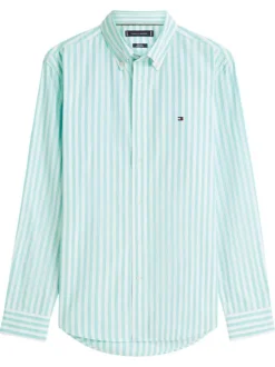 Chemise en coton turquoise à coupe droite ornée d'un motif à rayures