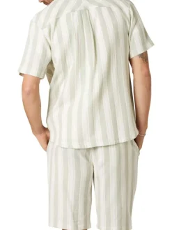 Chemise en coton vert d'eau à rayures pourvue d'un col français