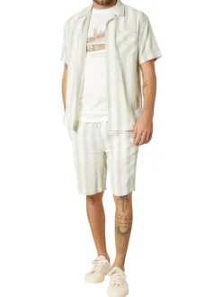 Chemise en coton vert d'eau à rayures pourvue d'un col français