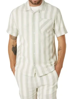 Chemise en coton vert d'eau à rayures pourvue d'un col français