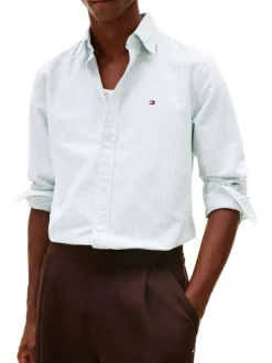 Chemise en coton verte à coupe droite ornée d'un motif à rayures