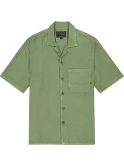 Chemise en coton verte à coupe droite pourvue d'un col cubain
