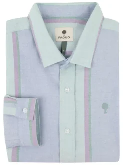 Chemise en coton verte à rayures avec une coupe droite et un col français