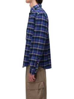 Chemise en flanelle bleue à carreaux en coton avec une coupe droite
