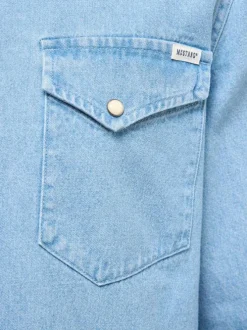Chemise en jean en coton bleue unie avec une coupe droite et un col français