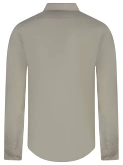 Chemise en lin beige unie pourvue d'une coupe droite et d'un col chemise