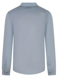 Chemise en lin bleu clair unie avec une coupe droite et un col français