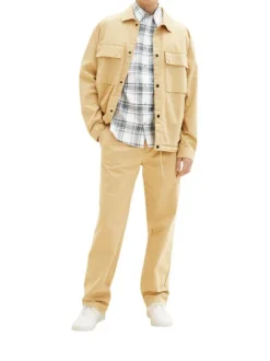 Chemise en lin et coton blanche carreaux coupe droite col italien