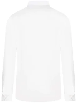 Chemise en lin et coton blanche unie avec une coupe ajustée et un col français