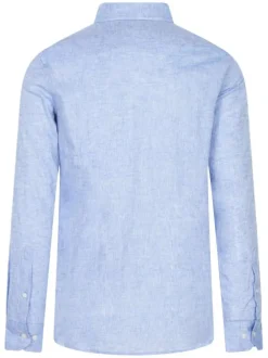 Chemise en lin et coton bleue chiné avec un col français et une coupe ajustée
