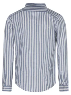 Chemise en lin et coton bleue à rayures pourvue d'un col français