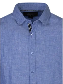 Chemise en lin et coton bleue unie pourvue d'un col français