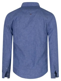 Chemise en lin et coton bleue unie pourvue d'un col français