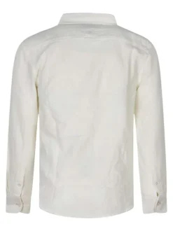 Chemise en lin et coton écrue unie pourvue du logo brodé sur la poitrine