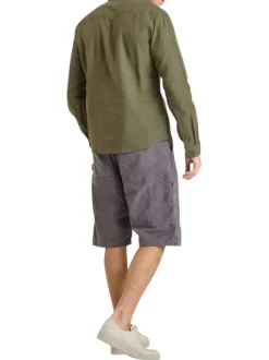 Chemise en lin et coton kaki unie avec une coupe regular fit