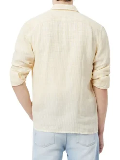 Chemise en lin jaune à coupe droite ornée d'un motif à rayures