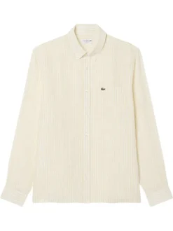 Chemise en lin jaune à coupe droite ornée d'un motif à rayures