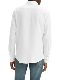 Chemise en lin mélangé blanche unie à coupe regular fit avec une poche