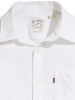 Chemise en lin mélangé blanche unie à coupe regular fit avec une poche