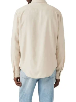Chemise en lin mélangé écrue unie à coupe regular fit avec une poche