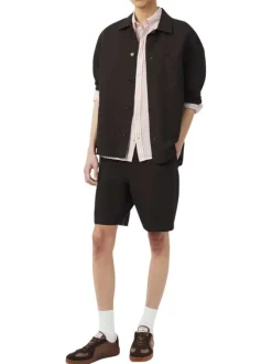 Chemise en lin saumon à coupe droite ornée d'un motif à rayures