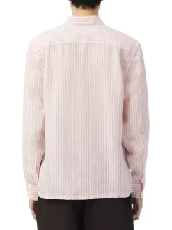 Chemise en lin saumon à coupe droite ornée d'un motif à rayures