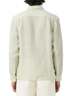 Chemise en lin tilleul à coupe droite ornée d'un motif à rayures