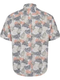 Chemise en partie en lin multicolore imprimée à coupe droite et un col français
