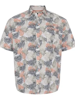 Chemise en partie en lin multicolore imprimée à coupe droite et un col français