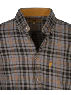 Chemise flanelle grise en coton à carreaux avec coupe droite et col boutonné