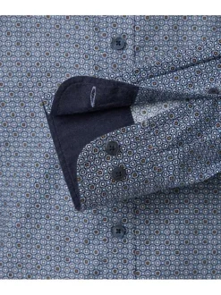 Chemise Grande Taille bleue en coton avec motifs géométriques et un col français