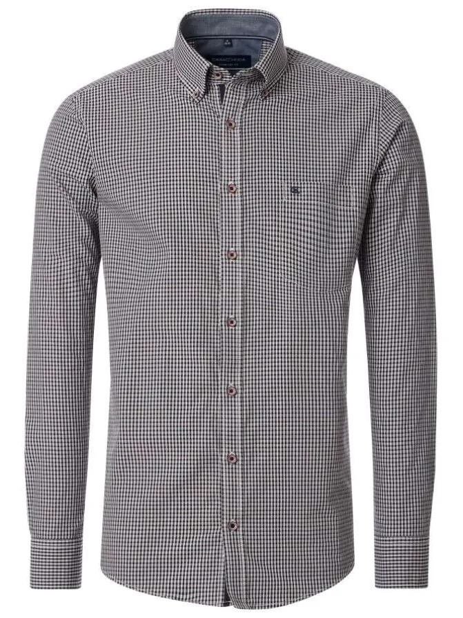 Chemise Grande Taille en coton marine à carreaux avec boutons tricolores et logo