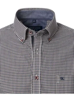 Chemise Grande Taille en coton marine à carreaux avec boutons tricolores et logo