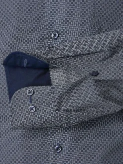 Chemise Grande Taille en coton marine à motif géométrique avec col boutonné