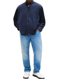 Chemise Grande Taille en coton mélangé marine unie coupe regular
