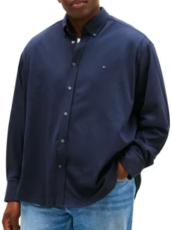 Chemise Grande Taille en coton mélangé marine unie coupe regular