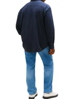 Chemise Grande Taille en coton mélangé marine unie coupe regular