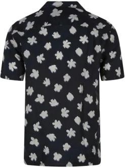 Chemise Grande Taille en lin marine fleurie coupe droite col cubain