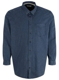 Chemise Grande Taille pur coton bleu marine à carreaux, regular fit à patte de boutonnage