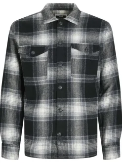 Chemise grise anthracite style écossais à coupe droite et à manches longues