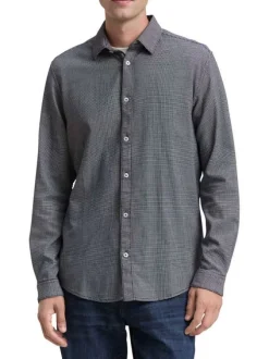 Chemise grise en coton à motif fantaisie pourvue d'une boutonnière