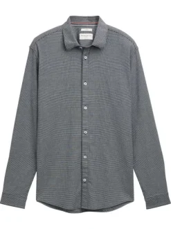 Chemise grise en coton à motif fantaisie pourvue d'une boutonnière